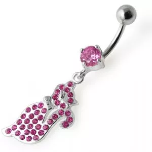 Fancy Pink Jeweled Kitty Dangling Belly Ring