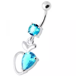 Single Jeweled Apple Silver Navel Ring