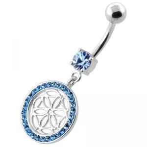 Flower Cut out in Multi Jeweled Round Frame navel ring