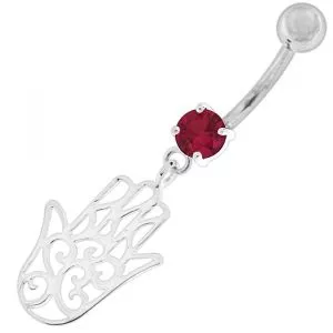 925 Sterling Silver Hamsa Hand Belly Ring