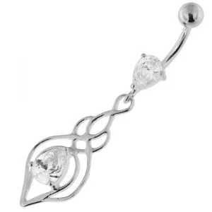 Tear Drop in Lotus Leaf Jewel 925 Sterling Silver Belly Ring