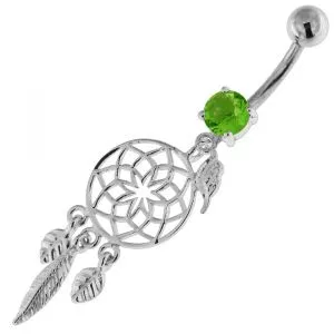 Flower Cut Out With Bird Jewel 925 Sterling Silver Belly Ring