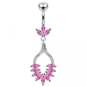 925 Sterling Silver Marquise CZ Jeweled Belly Button Ring