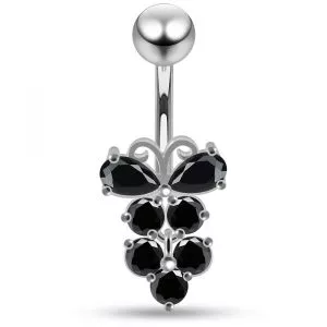 925 Sterling Silver Fancy CZ Gemstone With Butterfly Design Belly Button Ring
