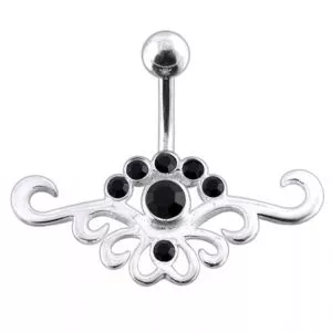 Fancy Jeweled Multi Stone Crown Banana Bar Belly Ring