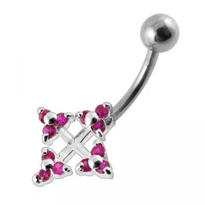 Fancy Gem Paved Pink Bow CZ Navel Belly Button Ring