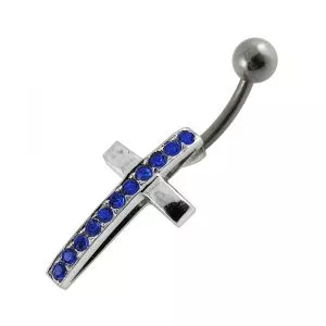 Jeweled Cross Banana Bar Belly Bar