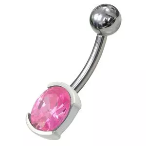 Fancy Pink Gem Stone Titanium Non-Moving Banana Bar Belly Ring