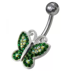 Butterfly Shaped Jewelled Non-Moving  Belly Ring