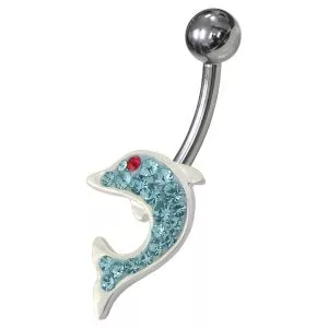 Dolphin Shaped Jewelled Non-Moving  Belly Ring