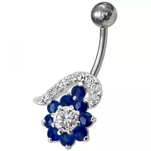 Fancy Black And White Jeweled Non-Moving Navel Body Jewelry Ring