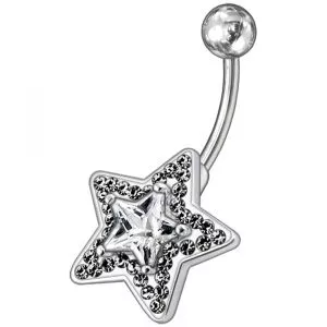 Multi Gems Fancy Star Non-Moving Curved Bar Navel Ring