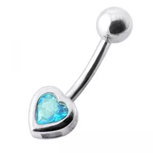 Jeweled Heart Silver Belly Ring