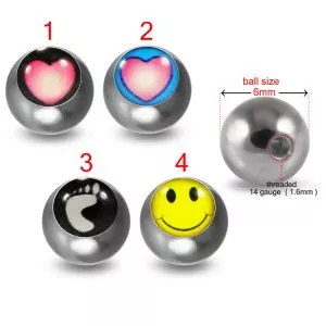 316L Surgical Steel 14G Threaded Emojis Logo balls