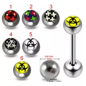 316L Surgical Steel 14G 14MM Threaded Straight Bar With Mix Logo balls