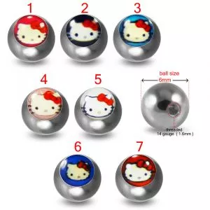 316L Surgical Steel 14G Threaded Kitty Logo Balls