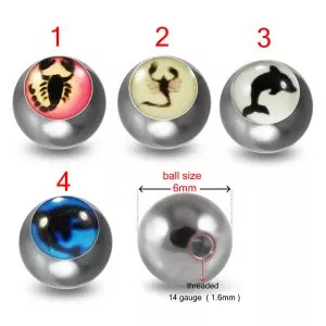 14G Surgical Steel Threaded Mix Logo Balls