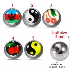 316L Surgical Steel 16G Threaded Mix Design Logo with 4mm balls