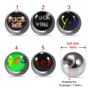 316L Surgical Steel 16G Threaded Words Written Logo balls