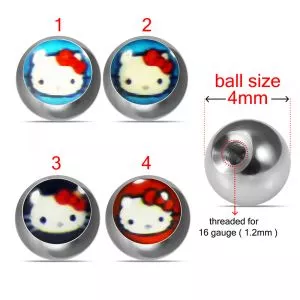 316L Surgical Steel 16G Threaded Kitty Logo Ball