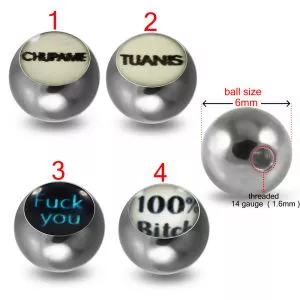316L Surgical Steel 14G Threaded Word Written Logo balls