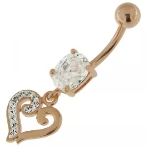 Jeweled Fancy Heart Dangling Belly piercing