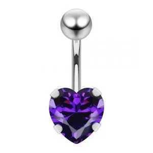 8mm Jeweled Heart Surgical Steel Navel Belly Ring