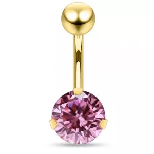 8mm Round Jeweled Gold PVD Surgical Steel Belly Button Piercing