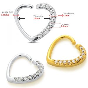 Jeweled Heart Cartilage Single Closure Ring Daith Piercing