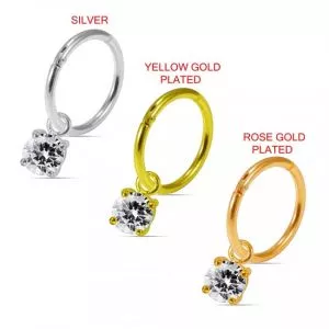 925 Sterling Silver Fancy Round Jeweled Hinged Clicker Earrings