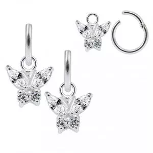 925 Sterling Silver Jeweled Butterfly Hanging with Hinged Clicker Earrings