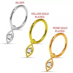 925 Sterling Silver Fancy Jeweled Hinged Clicker Earrings