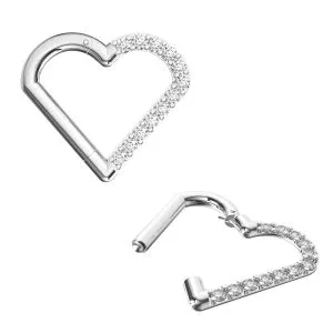 CZ Jeweled 316L Surgical Steel Heart Hinged Segment Clicker Ring
