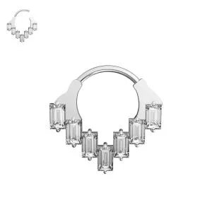 316L Surgical Steel Multi CZ Jeweled Chandelier Style Hinged Segment Clicker Ring