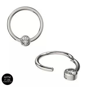 G23 Grade Titanium Jeweled Drum Hinged Segment Clicker Ring