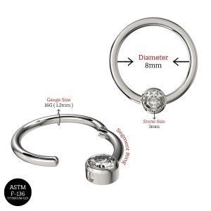 G23 Grade Titanium Jeweled Drum Hinged Segment Clicker Ring