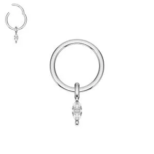 316L Surgical Steel CZ Jeweled Dangling Marquise Style Hinged Segment Clicker Ring