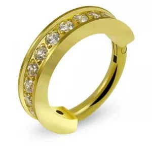 G23 Grade Titanium CZ Jeweled Hinged Clicker Segment Ring