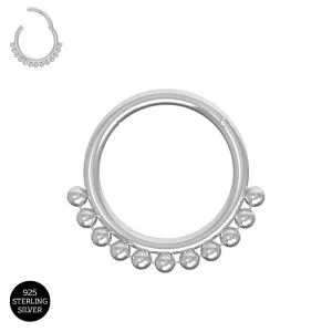 925 Sterling Silver Bead Balls Hinged Segment Clicker Ring