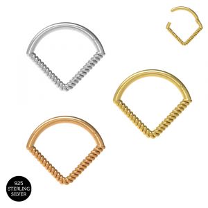 925 Sterling Silver Twisted Rope V Shape Hinged Segment Clicker Ring