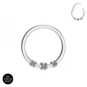 925 Sterling Silver Triple CZ stone Hinged Segment Clicker Ring