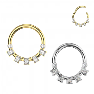 316L Surgical Steel Seven Clear CZ Stone Hinged Segment Clicker Ring