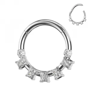 316L Surgical Steel Seven Clear CZ Stone Hinged Segment Clicker Ring