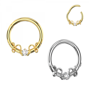 316L Surgical Steel Round CZ Duo Snake Front Facing Hinged Segment Clicker Ring