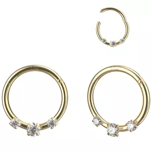 14K Triple stone Hinged Segment Clicker Ring