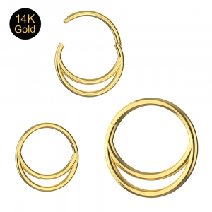 14K Solid Gold Classic Double Ring Hinged Segment Clicker Ring