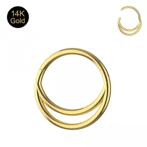 14K Solid Gold Classic Double Ring Hinged Segment Clicker Ring