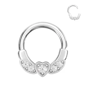 Heart Pronged Crystal CZs Septum Clicker
