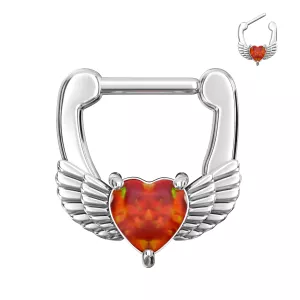Synthetic Red Opal Heart Septum Clicker Piercing