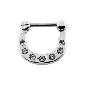 Single Line Pronged Crystal CZs Septum Clicker